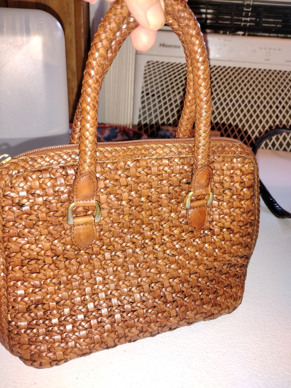 Source Unknown Woven Brown Leather Tote